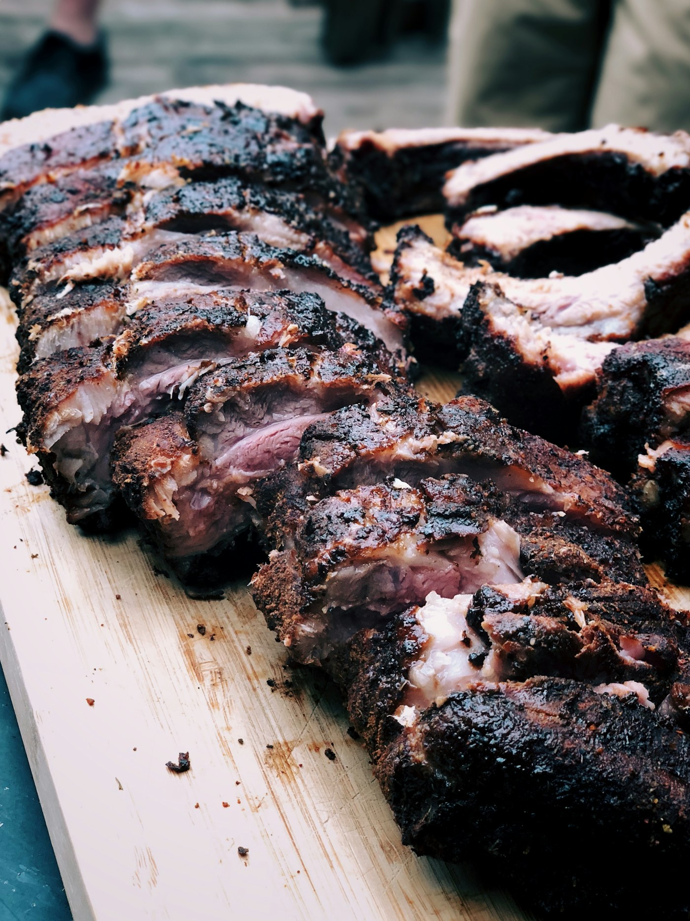 Steak grilling over fire